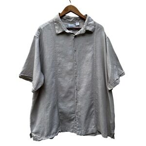 Cafe Luna Mens 2XL Linen Blend Short Sleeve Button Down Shirt Beige Guayabera